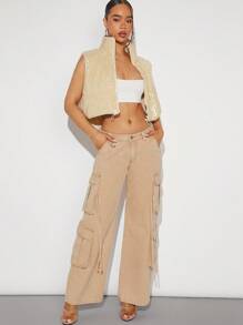 SHEIN Haute Sequin Drawstring Zip Puffer Vest