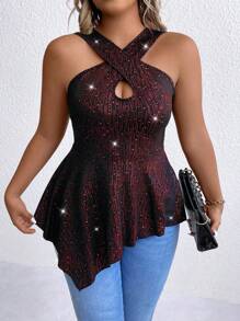 SHEIN Clasi 大碼前交叉花邊下擺上衣 - 紅色 - 查看 5