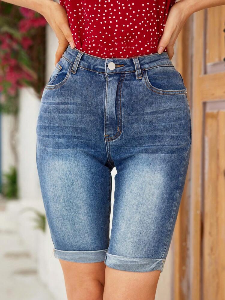 Women's Slim-Fit Rolled Hem Denim Shorts