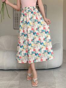 DAZY 女性花卉印花彈性腰圍裙 - 彩色 - 查看 4