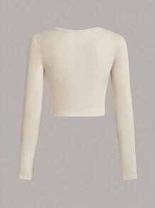 SHEIN EZwear 2 件套休闲圆领长袖短款修身女式 T 恤，春/秋