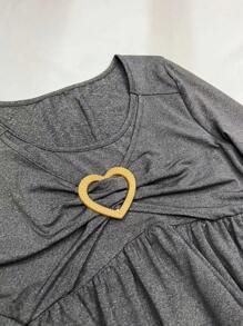 SHEIN LUNE Của phụ nữ Vòng cổ In Trái tim Đầm Với Xù Hoa Sen - Xám - Xem 3