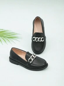 Girls' Chain Decorated Flat Loafers Black - Black - View 2