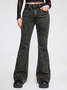 ROMWE Goth 斜口袋牛仔喇叭褲