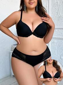 Conjunto De Sujetador De Talla Grande Con Encaje Y Cierre Frontal