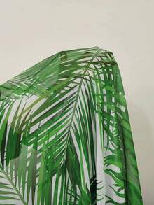 SHEIN Swim Holiday Style Plant Print Kimono Dress With Elastic Waist - Green - View 8