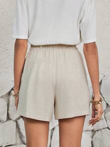 EMERY ROSE Shorts En Lin Pour Femmes De Style Île D'été, De Vacances À La Plage, Couleur Kaki, Avec Poches