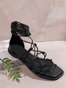 SHUZIA Của phụ nữ Đúng mốt Dây đeo chéo Dép phẳng - màu đen - Xem 2