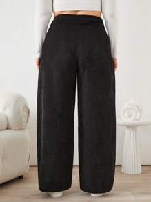 RueChic Frenchy Slant Pocket Corduroy Wide Leg Pants - Black - View 2