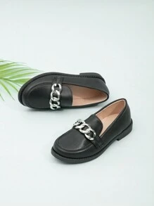 Girls' Chain Decorated Flat Loafers Black - Black - View 4