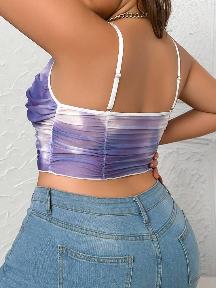 Plus Size Tie-Dye Splicing Lace Crinkle Wireless Bra