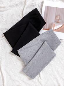 SHEIN Cô gái Tween Hai Bộ Dệt kim Hình trái tim Thêu Giải trí Thời gian rảnh rỗi Kỳ nghỉ Xà cạp - Nhiều màu - Xem 2