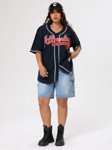 SHEIN ICON Shorts Utility In Denim, Tasche Capovolte E Lavaggio Effetto Scolorito, Taglie Comode - Blu lavato medio - Visualizzare 3