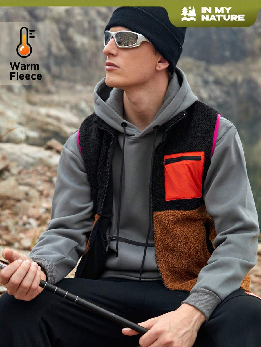 SHEIN In My Nature Men's Button Front Drawstring Hooded Outdoor Raincoat Jacket Hiking Clothes