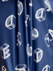 Men's Casual Homewear Set With Letter Print - Blue - View 7