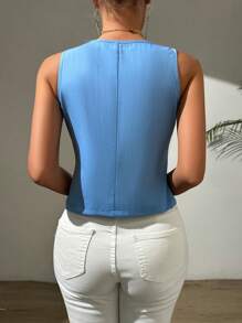 SHEIN Essnce V-Necked Small Slit Suit Vest - Blue - View 2