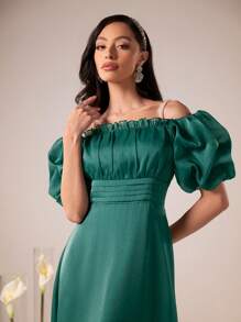 Modelyn 女士露肩短袖连衣裙长款晚礼服 - 綠色 - 查看 8