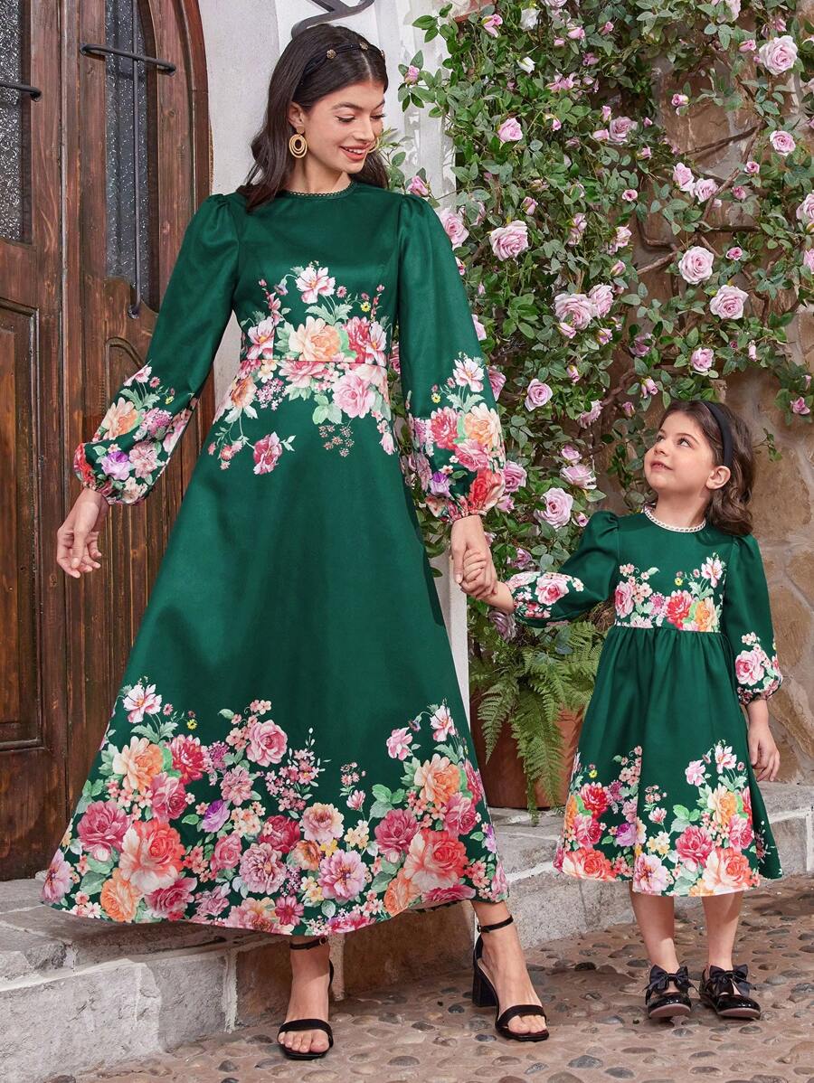 Seusyu Váy tay đèn lồng in hoa dành cho nữ - Nhiều màu - Xem 1