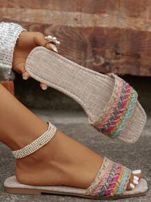 WRCVS 女式平底涼鞋,夏季多色編織繩沙灘拖鞋,復古民族風格,性感時尚易穿鞋子 - 彩色 - 查看 4