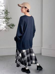 FRIFUL فستان بنمط مربعات ومطبوع عليه حروف، ملابس خريفية