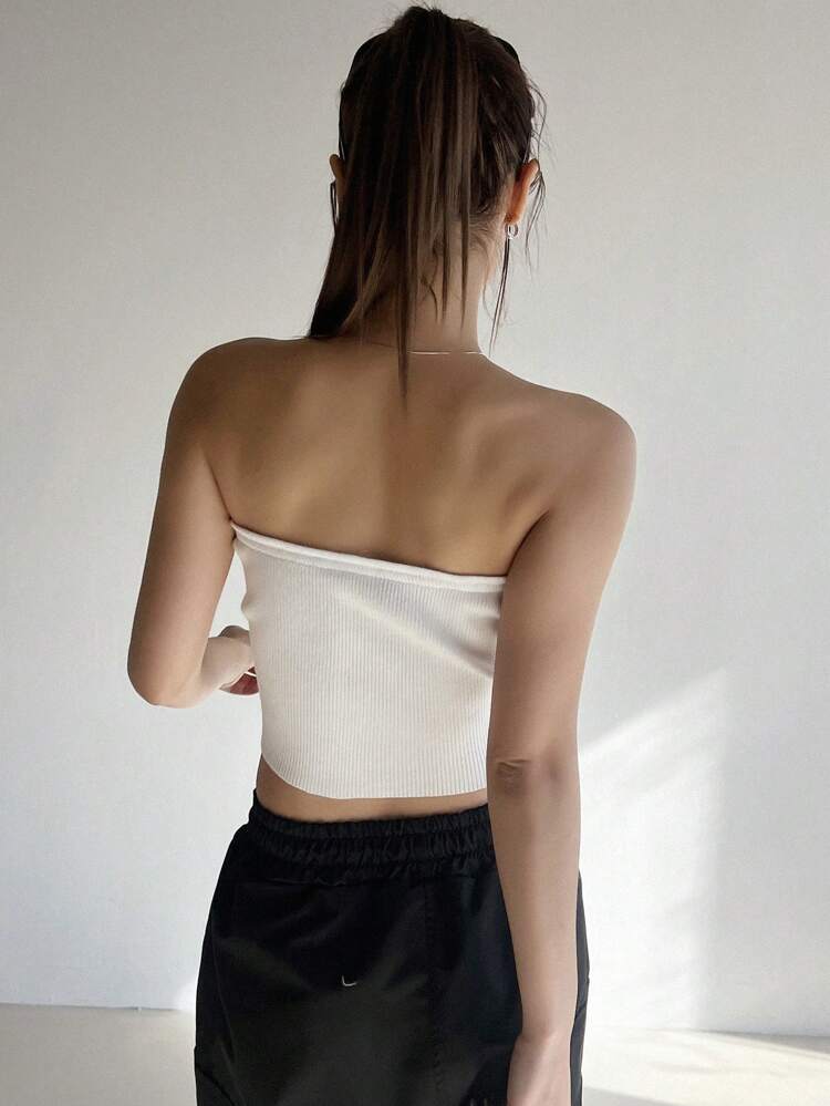 Women's Solid Color Knitted Strapless Top