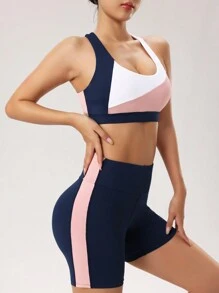 Easithlete Women's Colorblock Crop Top And Shorts Slim Fit Sports Set Workout Women Sets