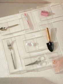 SHEIN Basic living 1pc Stackable Desk Drawer Organizer Tray Dividers For Bathroom/Vanity/Kitchen/Office, Gift For Valentine's Day Decorations Autumn Decor Festival Decor Room Decor Home Decor Fall Decor Bedroom Decor Christmas For Holiday Gift Giving - Clear - View 8