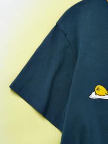 Gudetama X SHEIN Tween Boy Cartoon Graphic Tee - Dark Green - View 3