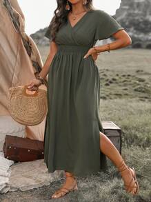 Breezaya Robe à volants et enveloppante à la taille pour femme grande taille