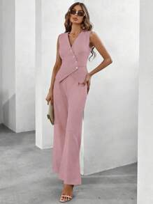 EMERY ROSE Women's Single-Breasted Suit Vest And Pants Set - Baby Pink - View 4