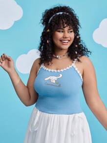 HELLO KITTY AND FRIENDS | SHEIN Plus Cartoon And Letter Graphic Appliques Cami Top - Multicolor - View 3