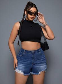 SHEIN ICON Übergröße Zerrissene Loch Denim Shorts