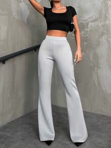 EURMUSE Elastic Fabric Women Suitpants - Grey - View 4