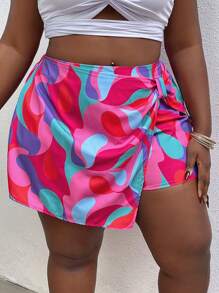 SHEIN Holidaya Rozmiar Plus Damski Geometryczny Nadrukowany Asymetryczna lamówka Spódnica