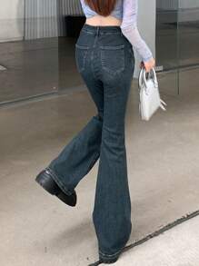 Dazy Designer 實色擴管牛仔褲,帶斜口袋 - 藍色 - 查看 2