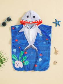 Baby Boy Cute Cartoon Shark Pattern Hooded Fleece Towel Sweatshirt