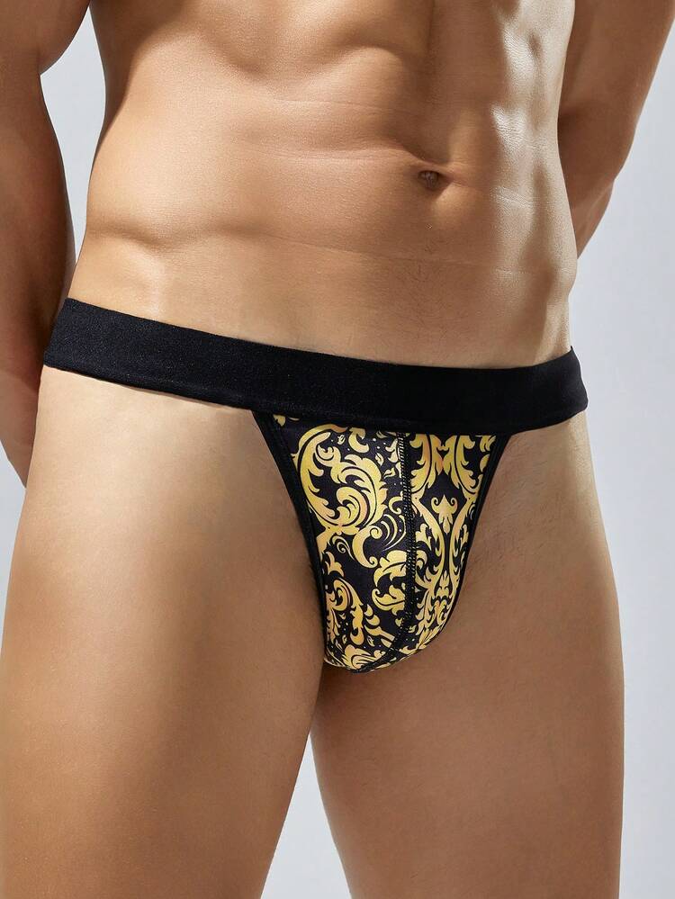 Men's Printed Thong Swimwear - Yellow - View 2
