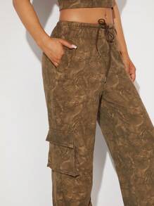 SHEIN Unity Crop Top & Cargo Jogger Pants Two Pieces Set - Dark Grey - View 4