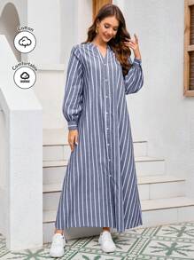 Mulvari Của phụ nữ Đơn giản Sọc dọc Đầm - Xám - Xem 1