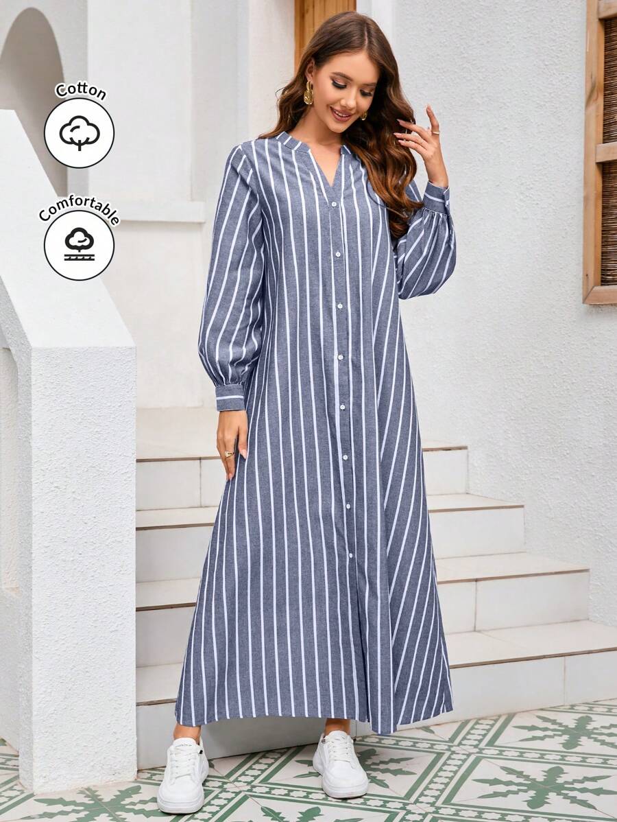 Mulvari Của phụ nữ Đơn giản Sọc dọc Đầm - Xám - Xem 1