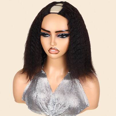 Tóc giả thẳng xoăn chữ V, kiểu tóc người thật, dễ sử dụng cho người mới bắt đầu, không cần keo dán, kiểu tóc chữ U nâng cấp, tóc giả kẹp, không cần may, không cần keo dán, kiểu chữ V màu đen tự nhiên.