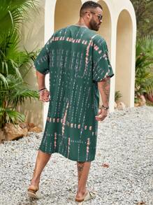 Manfinity RSRT Heren Plus Size Geometrisch Patroon Tie Dye Korte Mouw Shacket