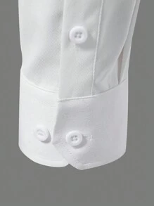 Manfinity Mode Men's Patchwork Plain Long Sleeve Shirt With Chest Pocket, For Husband, Work, Slim Fit Dress Shirt Men, Slim Fit White Shirt, White Dress Shirt Men, Men's White Button-Down Shirt, For Fall - White - View 5