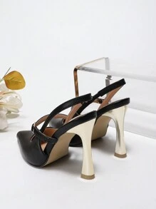 Women's High Heels, Pointed Toe, Leather Backless Pumps With Thin Heels, Air Quality, Black Color, For Spring/Summer Or Autumn