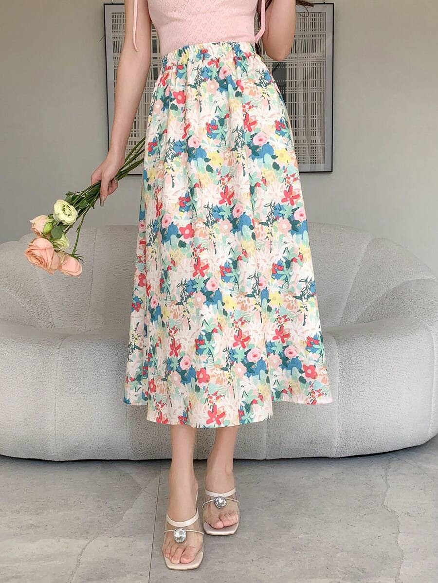 DAZY Women's Floral Print Elastic Waist Skirt - Multicolor - View 1