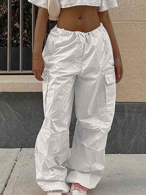 Slaydiva Women's Plain Multi-Pocket Parachute Cargo Pants