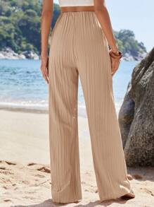 EURMUSE Wide Leg Pants, Pleating Fabric - Beige - View 2