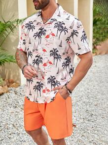 Manfinity RSRT Men's Plus Size Palm Tree Print Short Sleeve Shirt And Shorts Set - Multicolor - View 6