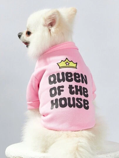 Debiesn Artist Girlcore 1 st. rosa söt tecknad tröja med husdjurstryck, drottningkrona och bokstavstryck, högtid, kawaii, alla hjärtans dag