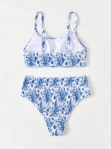 Swim Mod Summer Beach Plus Size Floral Print Padded Bust Bikini Set - Blue - View 2